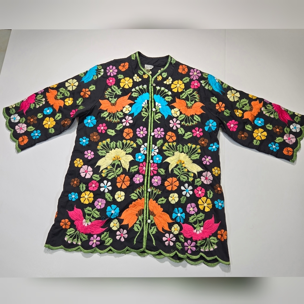 Leandra Crochet Embroideries Vintage 1960s Cotton Multicolored Jacket sz S